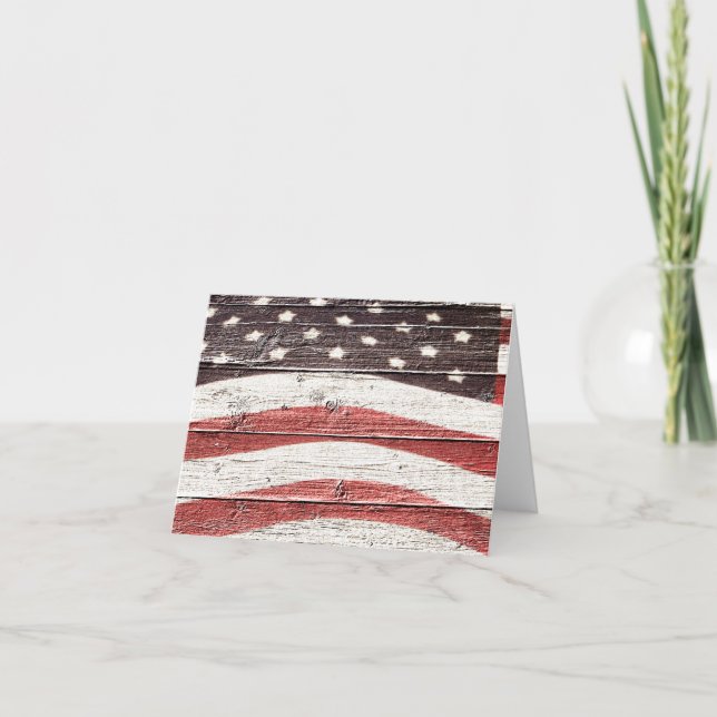 Painted American Flag on Rustic Wood Texture Card (Front)