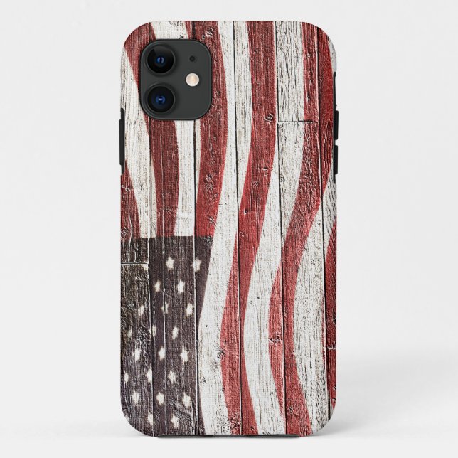 Painted American Flag on Rustic Wood Texture Case-Mate iPhone Case (Back)
