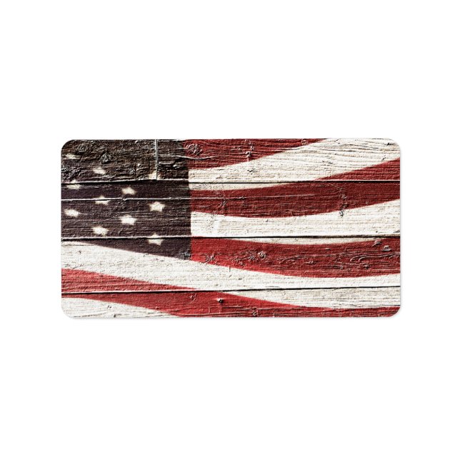 Painted American Flag on Rustic Wood Texture Label (Front)