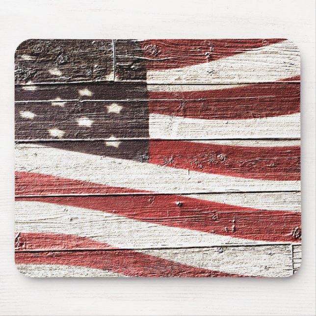 Painted American Flag on Rustic Wood Texture Mouse Mat (Front)