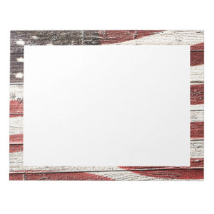 Painted American Flag on Rustic Wood Texture Notepad