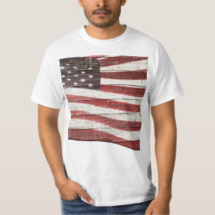 Painted American Flag on Wood Texture T-Shirt