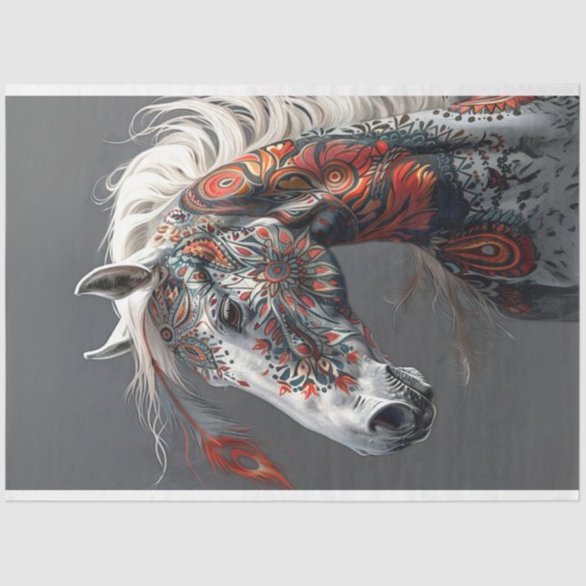 Painted American Indian Horse Decoupage Tissue Paper (Front)