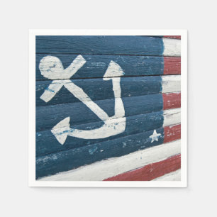 painted anchor on nautical flag napkin