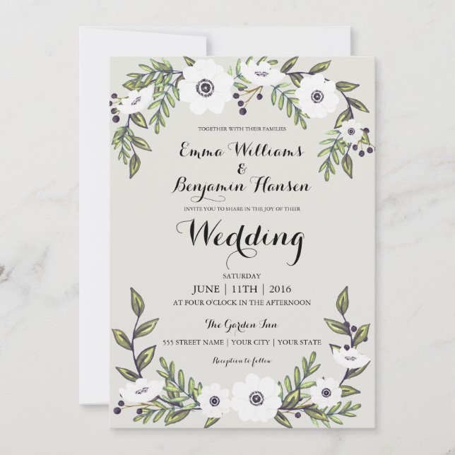 Painted Anemones - floral wedding invitation (Front)