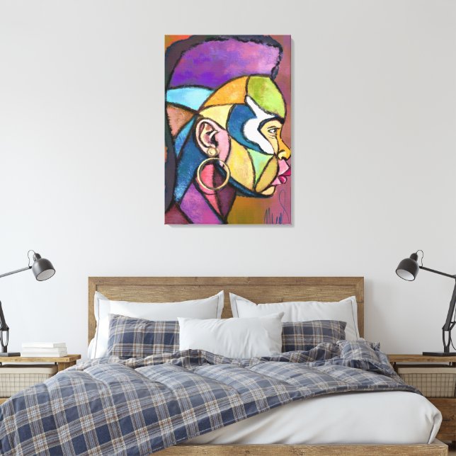 Painted Art African Man Canvas Print (Insitu(Bedroom))