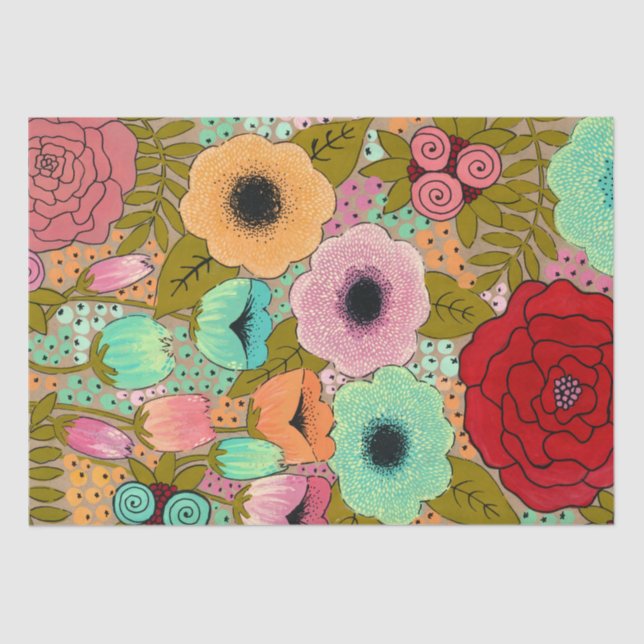 Painted Art Flowers Art Journal Gift Wrap Wrapping Tissue Paper (Front)
