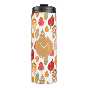 Painted Autumn Leaves Pattern & Monogram Thermal Tumbler