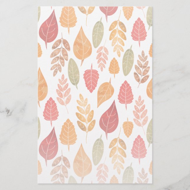 Painted Autumn Leaves Pattern Stationery (Front)