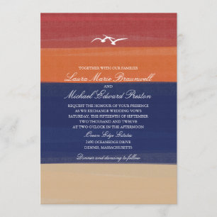Painted Autumn Sand, Sea & Seagulls   Wedding Invitation