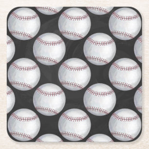 Painted Baseball Pattern Square Paper Coaster