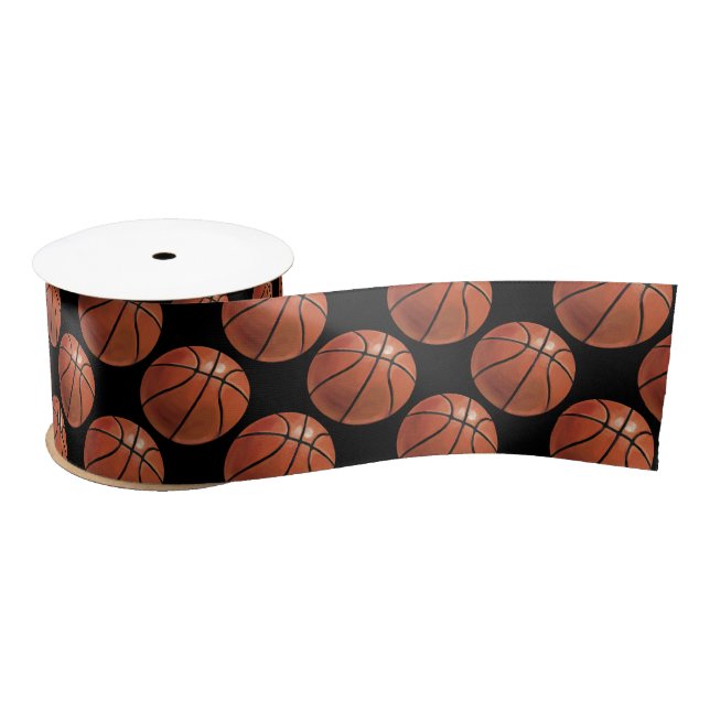 Painted Basketball Pattern Satin Ribbon (Spool)