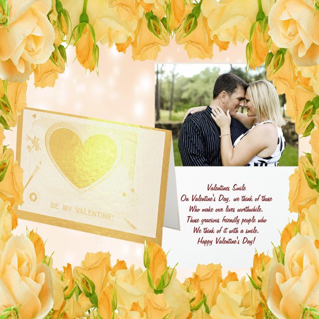 Painted Be My Valentine Gold Heart Add Photo Foil Card (Creator Uploaded)