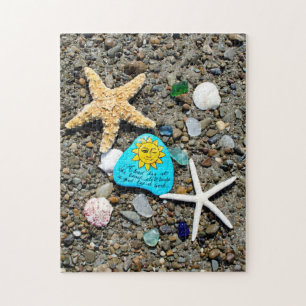 Painted beach rock art, sea shells, sea glass jigsaw puzzle