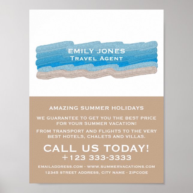 Painted Beach Strokes, Travel Agent Advertising Poster (Front)