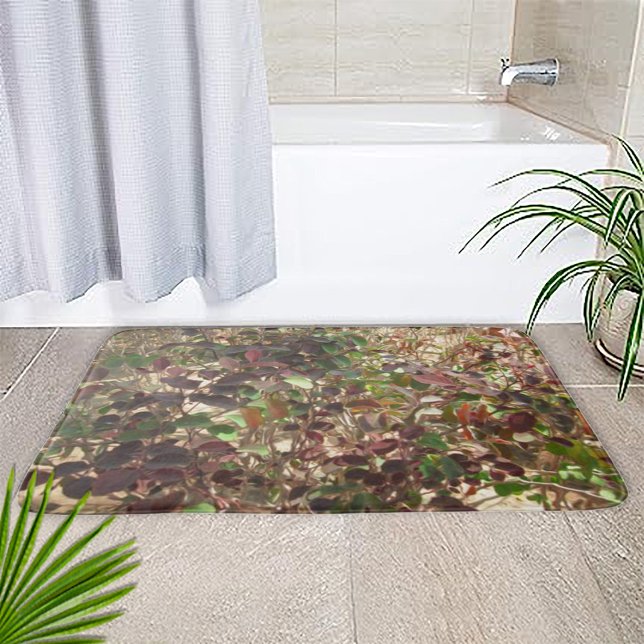 Painted Beautiful Green Red Leaves Bath Mat (Painted Beautiful Green Red Leaves Bath Mat by Looly Elzayat)