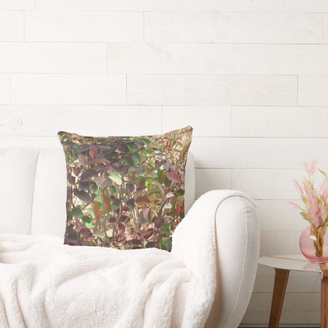 Painted Beautiful Green Red Leaves Cushion (Couch)