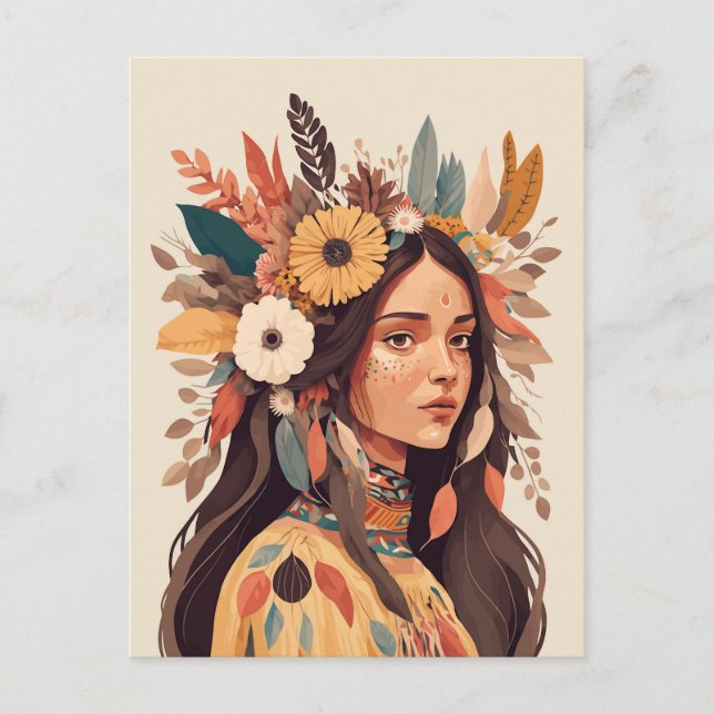 Painted Beautiful Native American Woman Postcard (Front)