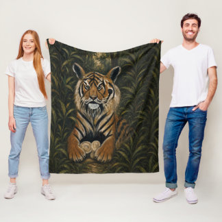 Painted Bengal Tiger Jungle Portrait Fleece Blanket