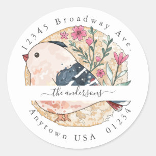 Painted Bird & Floral Return Address Envelope Seal