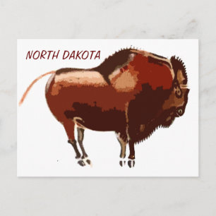 painted bison North Dakota postcard