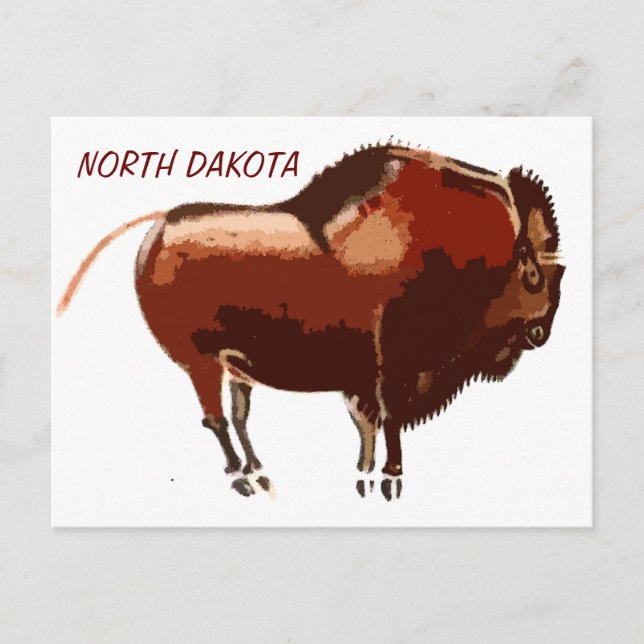 painted bison North Dakota postcard (Front)