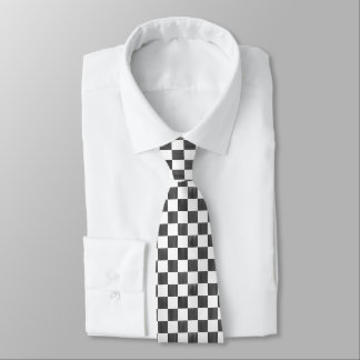 Painted Black and White Check Checkerboard Pattern Tie