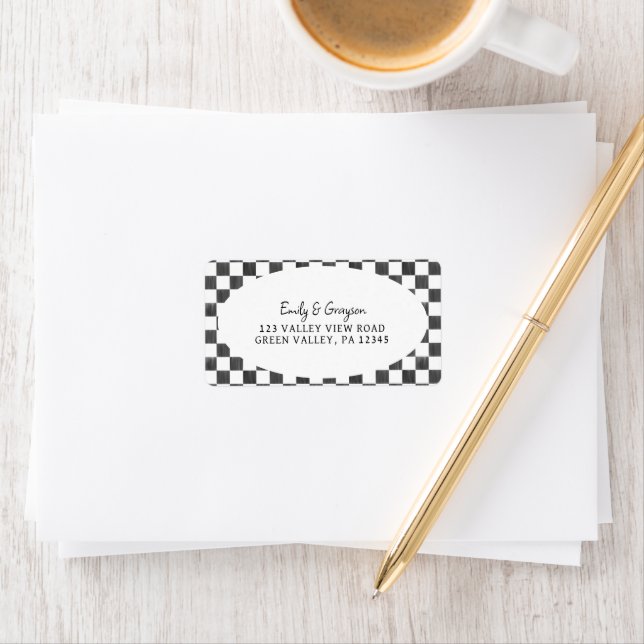 Painted Black Checkerboard Pattern Return Address Label (Insitu)