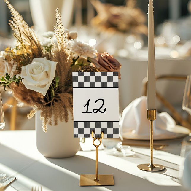 Painted Black Checkerboard Pattern Wedding Table Number (Creator Uploaded)