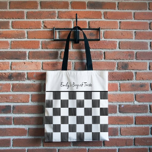Painted Black Chequerboard Pattern Personalised Tote Bag