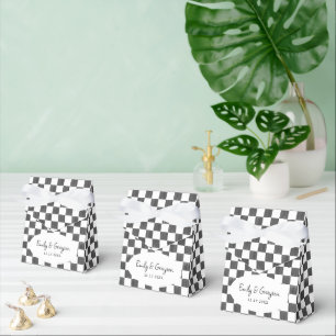 Painted Black Chequerboard Pattern Wedding Favour Box