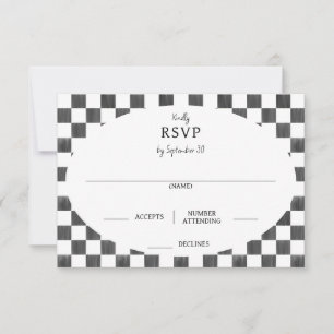 Painted Black Chequerboard Pattern Wedding RSVP Card