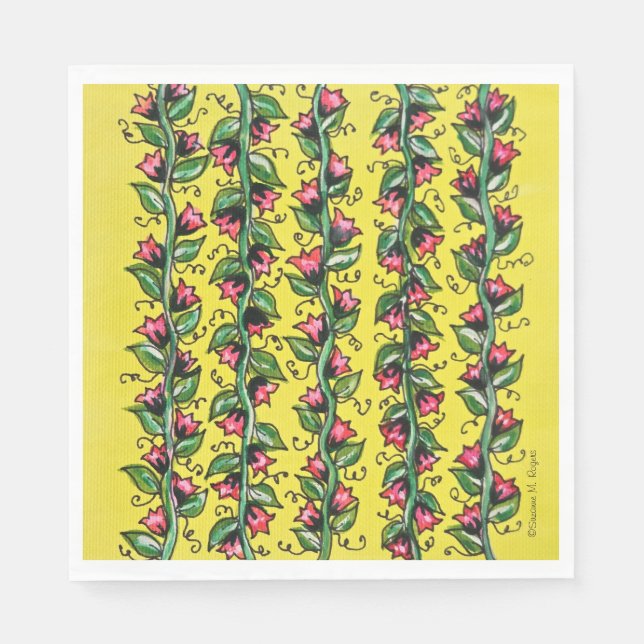 Painted Blooming Tulip Vines Party Napkins (Front)