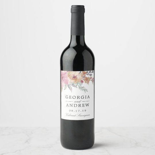 Painted Blooms Wedding Wine Label