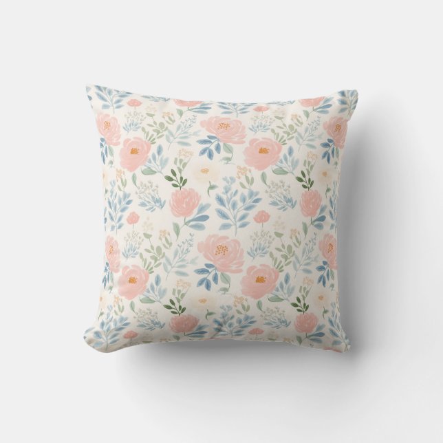 Painted Blossoms Floral Flower Stripe Cushion (Front)