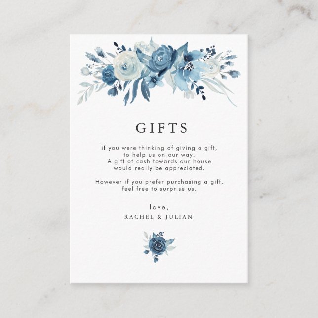 Painted blue floral wedding gifts card (Front)