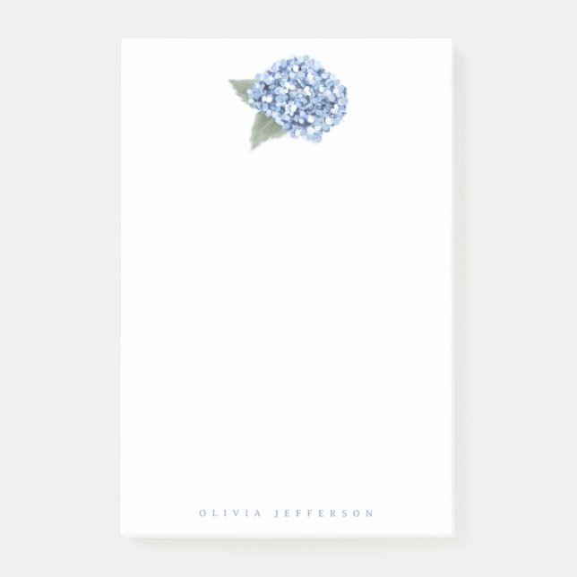 Painted Blue Hydrangea Bloom Personalised Post-it Notes (Front)