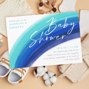 Painted Blue Rainbow Baby Shower Invitation