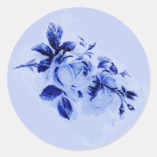 Painted Blue Roses in Vintage style Classic Round Sticker