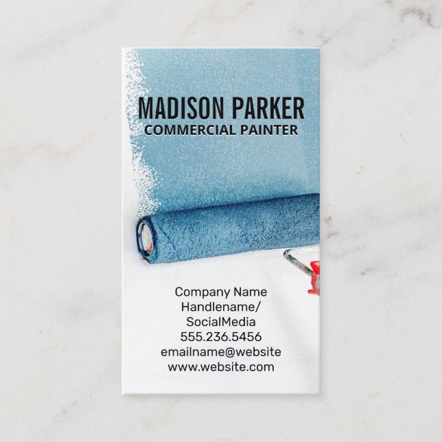 Painted Blue Wall | Paint Roller Tool Business Card (Front)