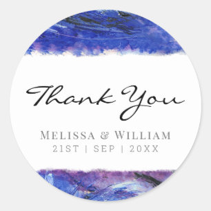 Painted Blue Wedding Thank You Classic Round Sticker