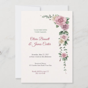 Painted Blush Garden Rose Cascade Wedding Invite