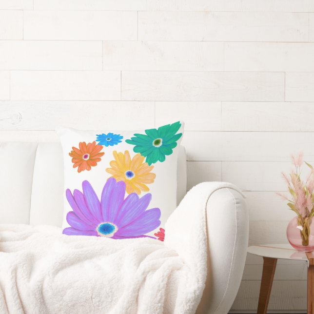 Painted Bold Blooming Flower Design Cushion (Couch)