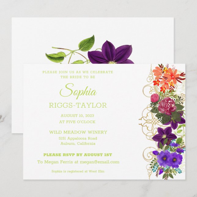 Painted Botanical Bridal Shower Invitation (Front/Back)