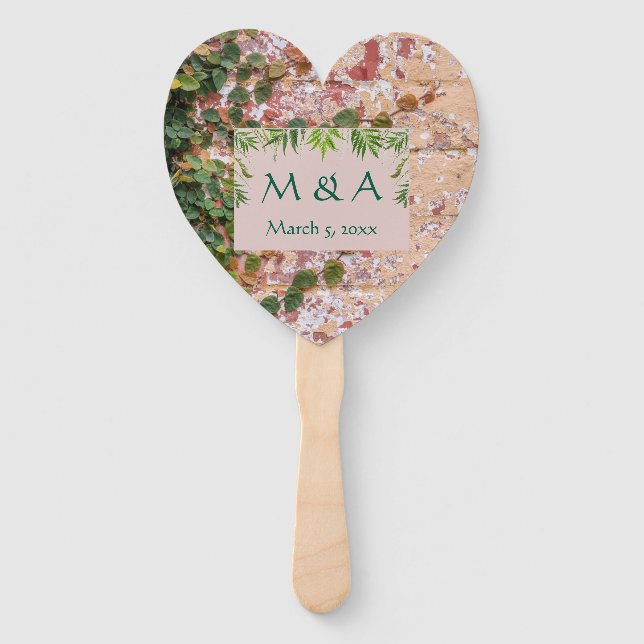 Painted Bricks Green Ivy Wedding Heart Hand Fan (Front)