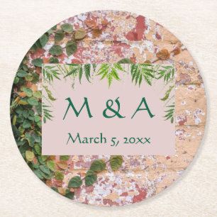 Painted Bricks Green Ivy Wedding Round Paper Coaster