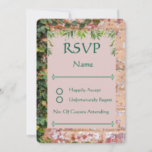 Painted Bricks Green Ivy Wedding Rounded RSVP Card