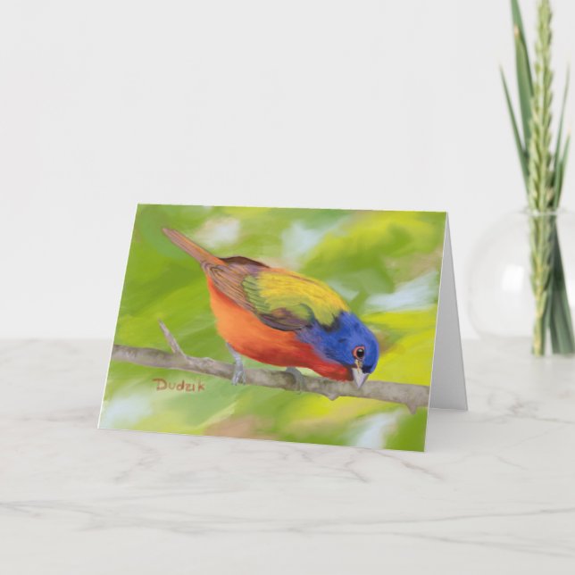 Painted Bunting Bird Encouragement JW Thank You Card (Front)