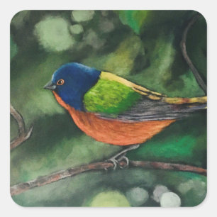Painted Bunting Bird Square Sticker