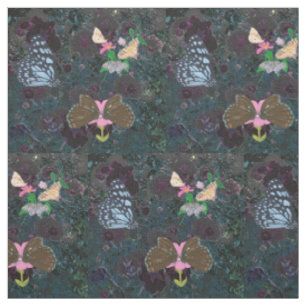 Painted Butterflies Abstract Flowers Fabric